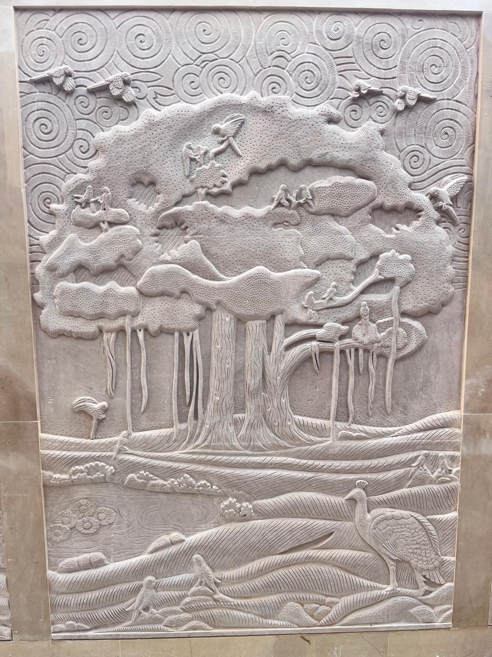Hand-carved sandstone jali screen panel